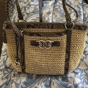 Brighton Raffia Bag with Leather Handles & Trim